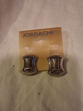 Jordache Silver Curved Geo Clip-On Earrings